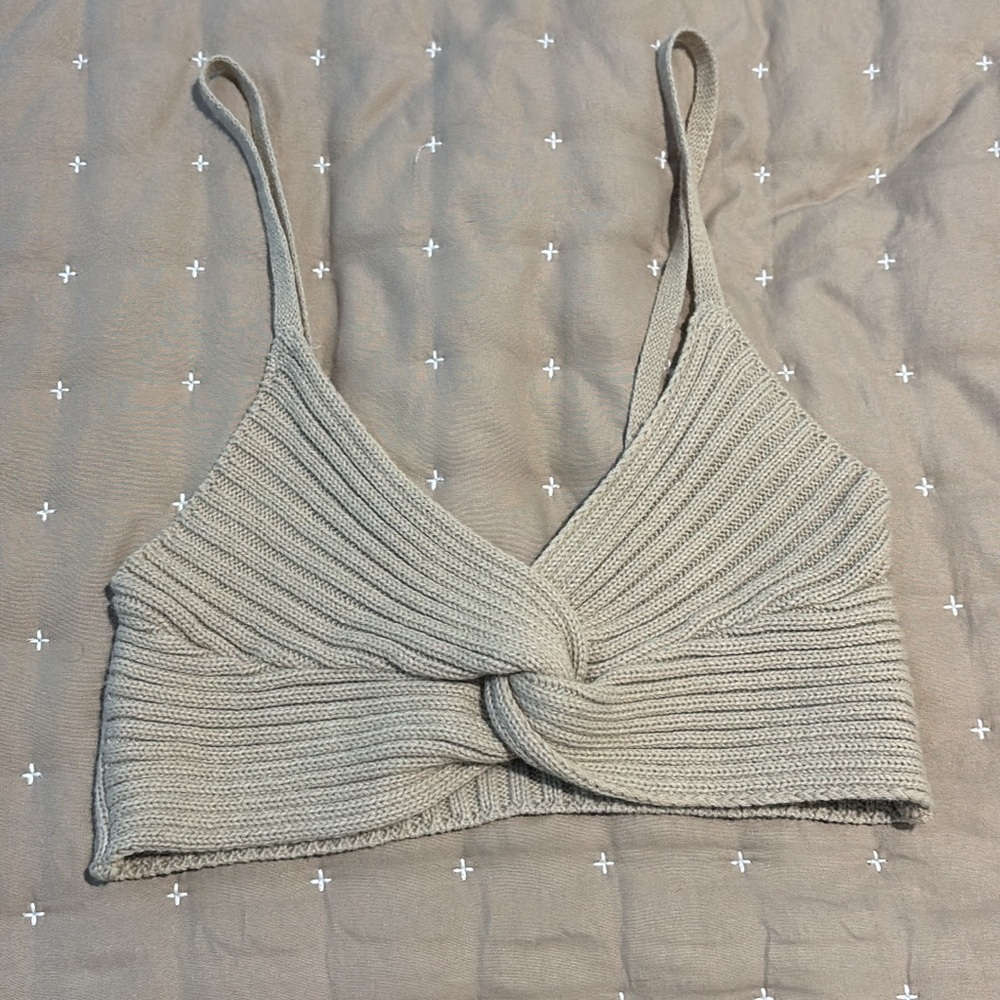 Women's Knitted Twist Front Top - Gray